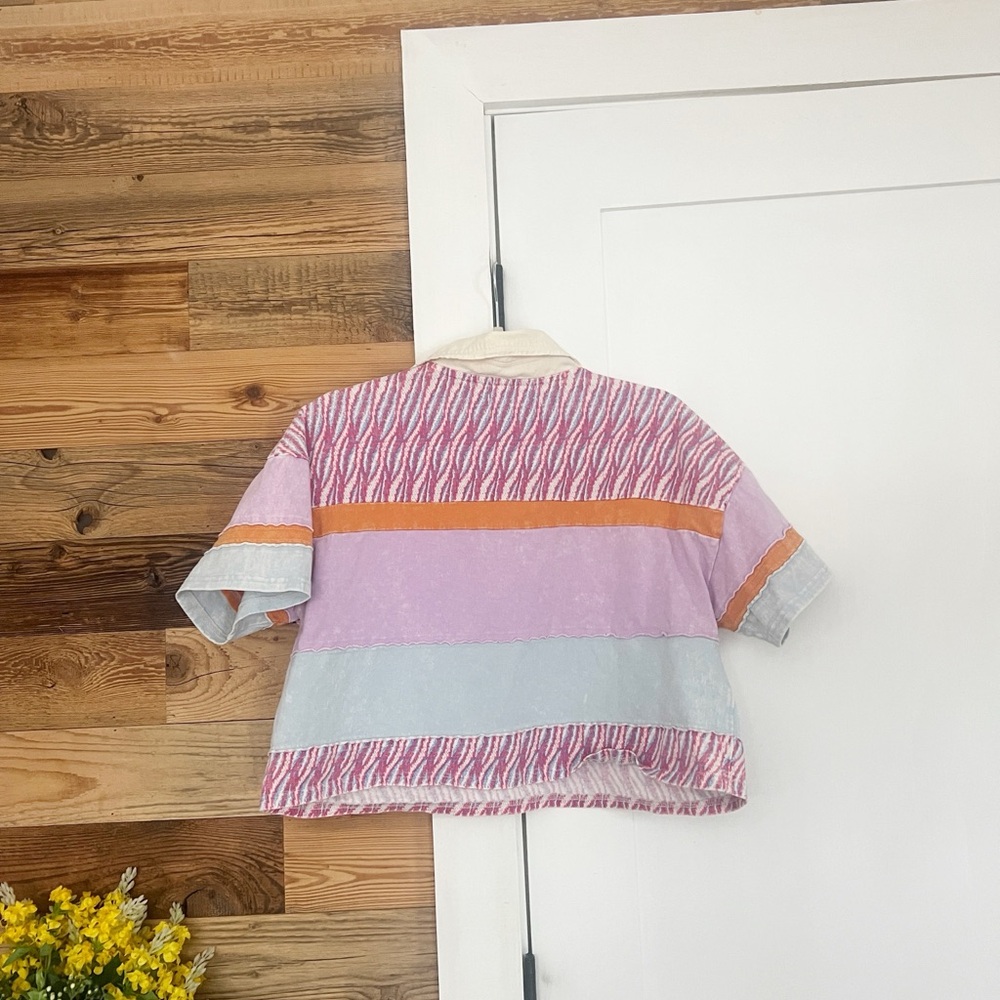 Free People Bella Stripe Retro Combo Cropped Polo Pastel Size Small - Picture 5 of 6